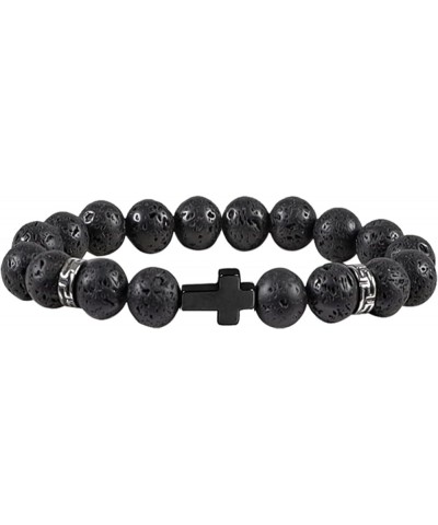 8mm Cross Beads Wooden Bracelet for Men Women Healing Lava Rock Stretch Bracelets Set D: Cross Bracelet Lava Rock $10.43 Brac...