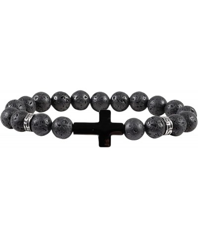 8mm Cross Beads Wooden Bracelet for Men Women Healing Lava Rock Stretch Bracelets Set D: Cross Bracelet Lava Rock $10.43 Brac...