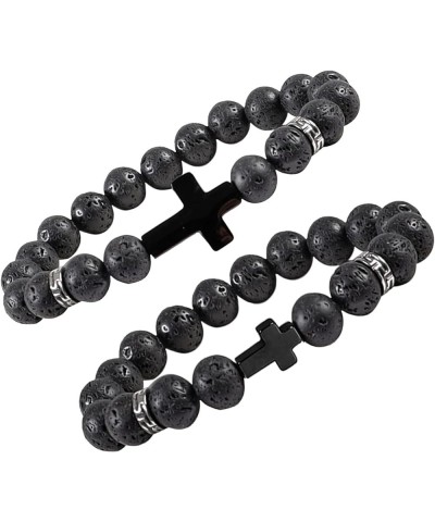 8mm Cross Beads Wooden Bracelet for Men Women Healing Lava Rock Stretch Bracelets Set D: Cross Bracelet Lava Rock $10.43 Brac...