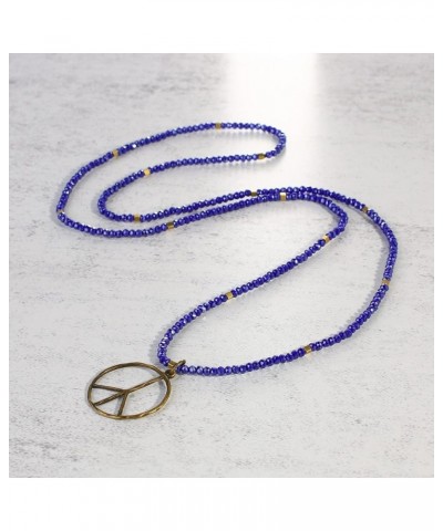 Classic Peace Sign Necklace Love Hippie Pendant Frosted Crystal Beaded Necklace for Women (Grey White) Blue O $10.82 Necklaces