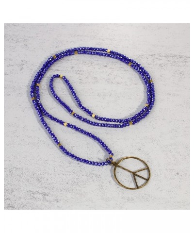 Classic Peace Sign Necklace Love Hippie Pendant Frosted Crystal Beaded Necklace for Women (Grey White) Blue O $10.82 Necklaces