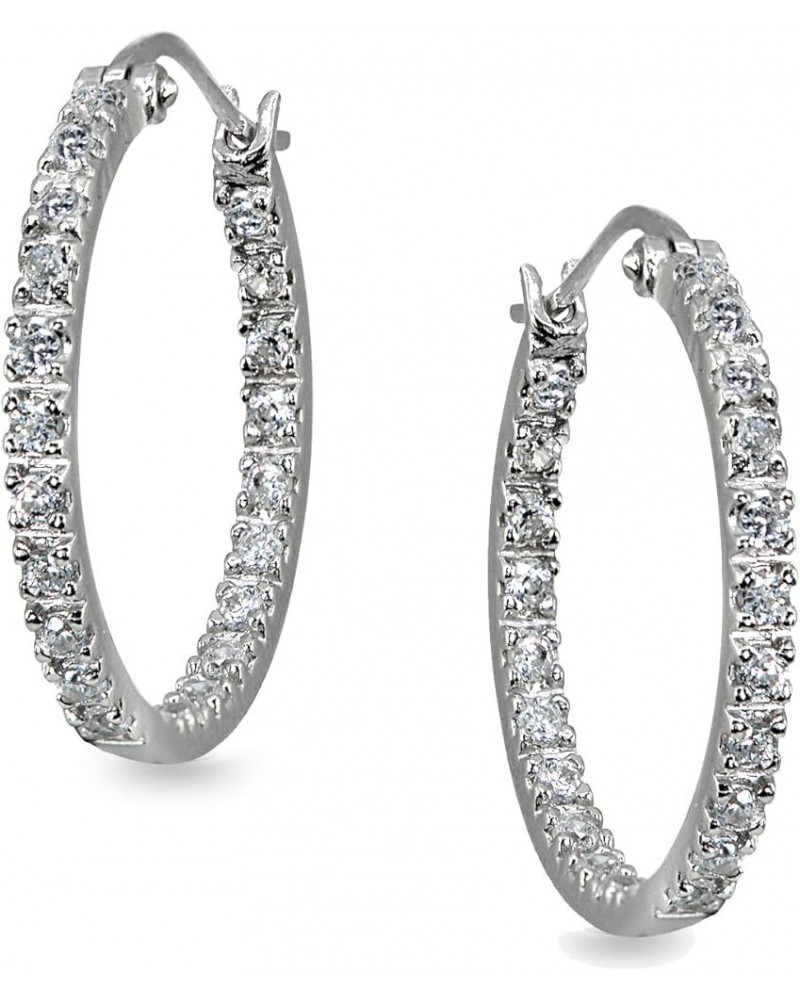 Sterling Silver 2mm Inside Out Cubic Zirconia Round Hoop Earrings, Options Available 2x20mm Silver $12.88 Earrings