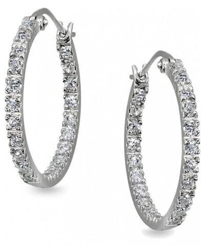 Sterling Silver 2mm Inside Out Cubic Zirconia Round Hoop Earrings, Options Available 2x20mm Silver $12.88 Earrings