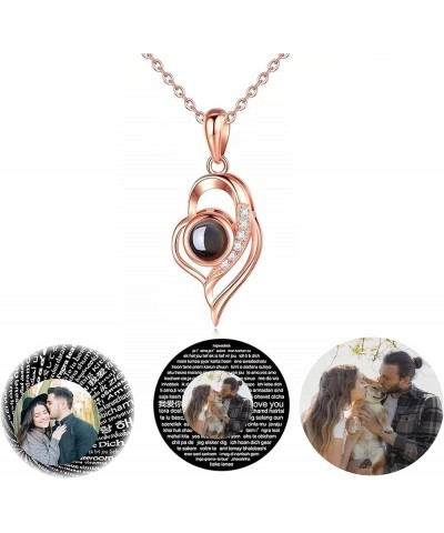 Customized Photo Projection Necklace Round Photo Necklace for WoMen I Love You Necklace 100 Languages with Image Inside for M...