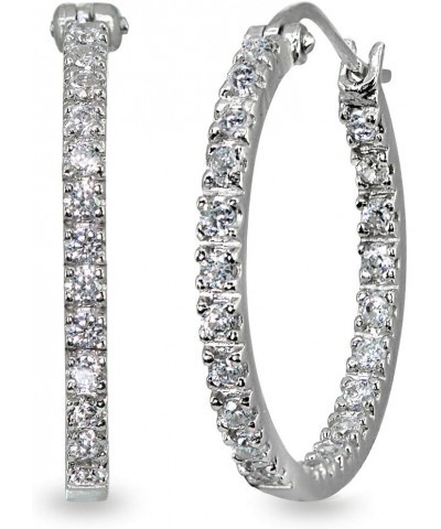 Sterling Silver 2mm Inside Out Cubic Zirconia Round Hoop Earrings, Options Available 2x20mm Silver $12.88 Earrings