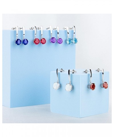 2 CT Round Drop Dangle Birthstone Earrings for Women – 925 Sterling Silver Gemstone Earrings Set – 8 mm Stone with Push Back ...