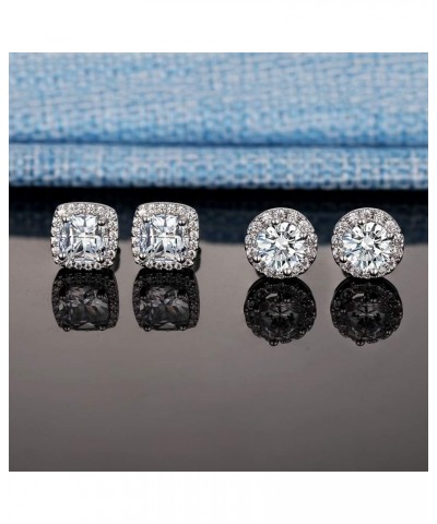 18K White Gold Plated Round Square Cubic Zirconia Simulated Diamond Halo Stud Earrings (2 Pairs) $5.22 Earrings