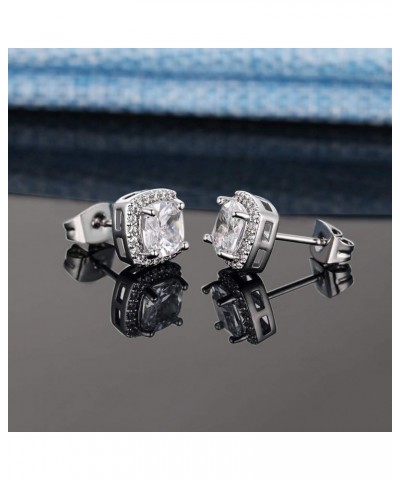 18K White Gold Plated Round Square Cubic Zirconia Simulated Diamond Halo Stud Earrings (2 Pairs) $5.22 Earrings