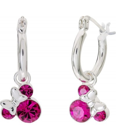 Minnie Mouse Jewelry, Crystal Birthstone Silver Plated Hoop Dangle Earrings, Latch Back October-Fuchsia Light Red Crystal $26...