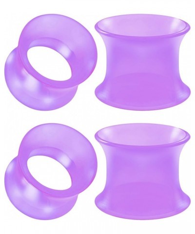 2 Pairs Silicone Ultra Thin Double Flared Saddle Piercing Jewelry Stretcher Ear Earring Lobe Flesh Tunnel Plugs… G06:Purple S...