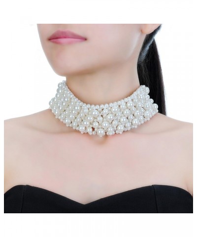 Fashion Jewelry Multi Strand Simulated Pearl Resin Chain Collar Choker Statement Necklace Costume Jewelry Necklaces for Women...