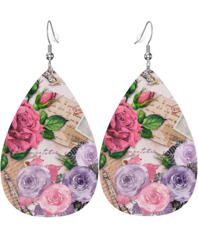 Faux Leather Teardrop Earrings For Teen Girls Women Drop Dangle Earrings Gift Pink Purple $6.53 Earrings