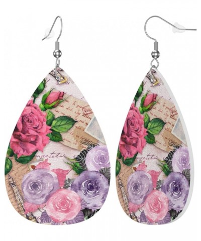 Faux Leather Teardrop Earrings For Teen Girls Women Drop Dangle Earrings Gift Pink Purple $6.53 Earrings