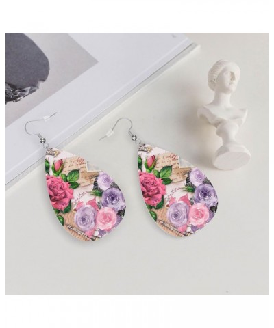 Faux Leather Teardrop Earrings For Teen Girls Women Drop Dangle Earrings Gift Pink Purple $6.53 Earrings