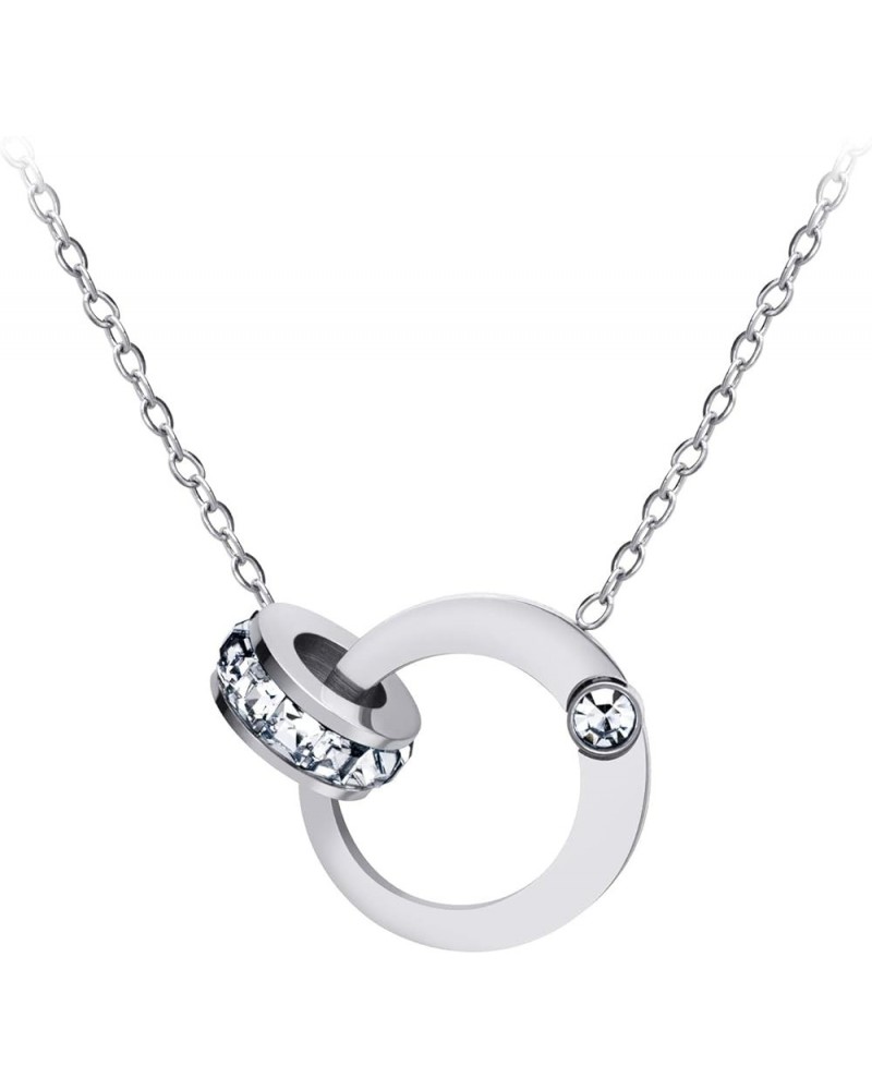 Stainless Steel Interlocking Rings Necklace Pendant for Women & Girls Silver $11.39 Necklaces