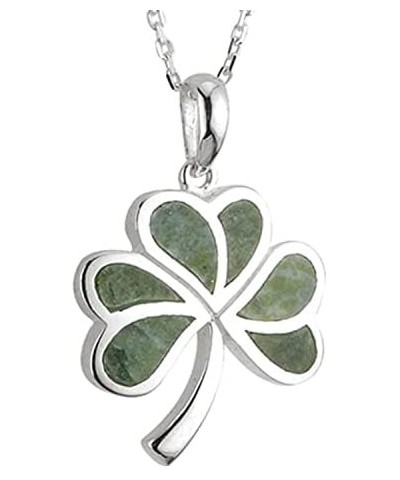 Irish Shamrock, Lucky Three Leaf Clover 925 Sterling Silver Pendant Necklace with Connemara Marble Inlay, Traditional Celtic ...