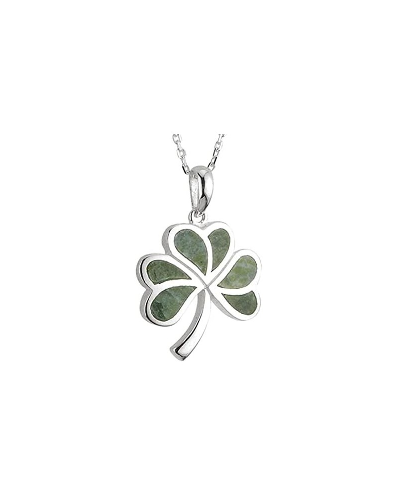 Irish Shamrock, Lucky Three Leaf Clover 925 Sterling Silver Pendant Necklace with Connemara Marble Inlay, Traditional Celtic ...