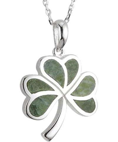 Irish Shamrock, Lucky Three Leaf Clover 925 Sterling Silver Pendant Necklace with Connemara Marble Inlay, Traditional Celtic ...