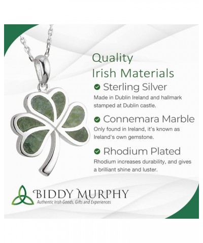 Irish Shamrock, Lucky Three Leaf Clover 925 Sterling Silver Pendant Necklace with Connemara Marble Inlay, Traditional Celtic ...