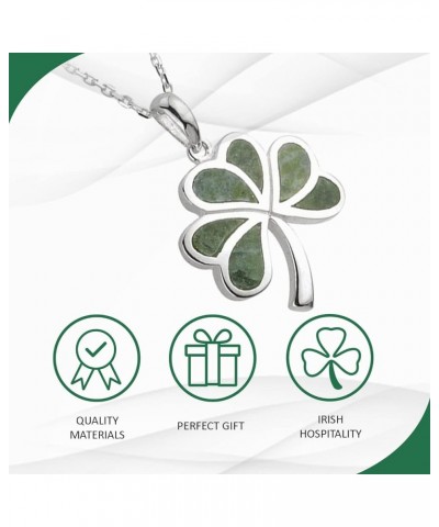 Irish Shamrock, Lucky Three Leaf Clover 925 Sterling Silver Pendant Necklace with Connemara Marble Inlay, Traditional Celtic ...