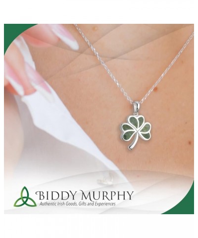 Irish Shamrock, Lucky Three Leaf Clover 925 Sterling Silver Pendant Necklace with Connemara Marble Inlay, Traditional Celtic ...