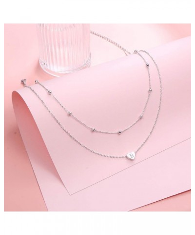 S925 Sterling Silver Disc/Heart Initial Layered Choker Necklace Short Dainty Adjustable Lariat Necklaces for Women Girls B He...