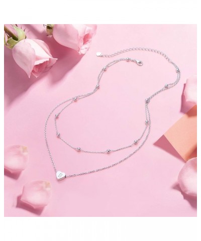 S925 Sterling Silver Disc/Heart Initial Layered Choker Necklace Short Dainty Adjustable Lariat Necklaces for Women Girls B He...