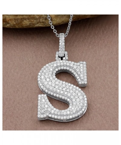 Moissanite Initial Pendant Necklace, Rhodium Plated Synthetic Moissanite Diamond Initial Necklaces Sterling Silver Letter Pen...