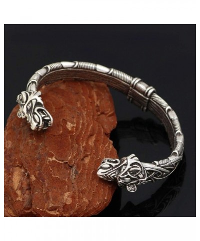 Viking Bracelet - Semi-Adjustable Bangle - Original Design | Serpent | Wolf | Iron Antique Snap Clasp Fenrir Wolf $9.11 Brace...