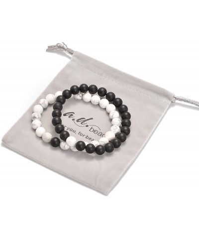 2Pcs His & Hers Distance Beads Bracelets Elastic Natural Stone Yoga Bracelet Matt Black Agate+White Turquoise $8.63 Bracelets