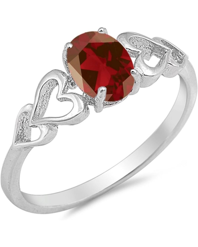 CHOOSE YOUR COLOR Sterling Silver Oval Heart Ring Red Natural Ruby $13.68 Rings