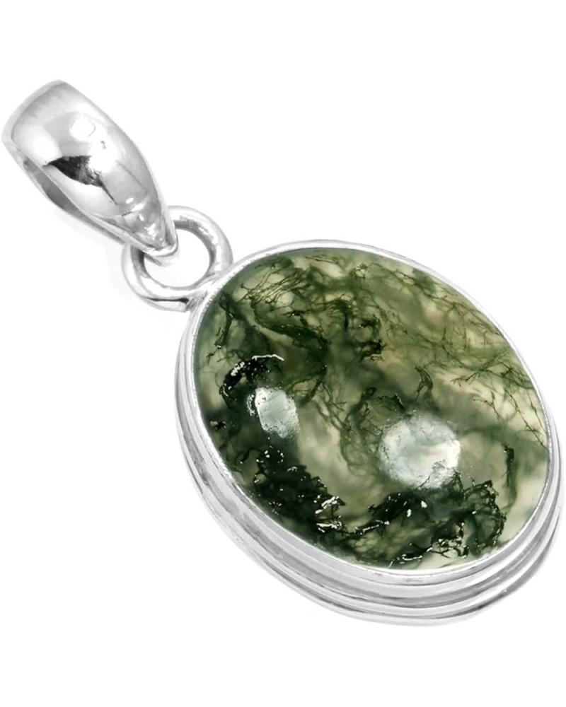 925 Sterling Silver Handmade Pendant for Women 12x16 Oval Gemstone Fashion Jewelry for Gift (99541_P) Moss Agate $23.09 Pendants