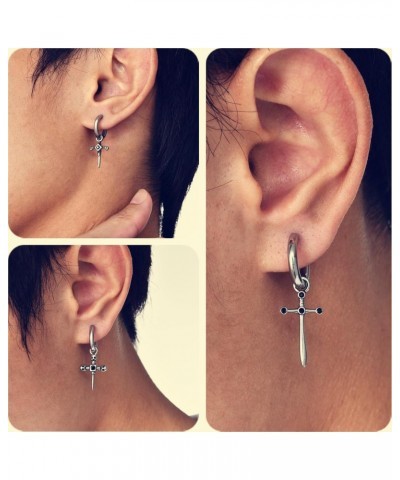 Cross Earrings for Men Women Vintage Dangle Huggie Hoop Earrings with Black Stone Fashion Jewelry 3Pair $10.70 Earrings