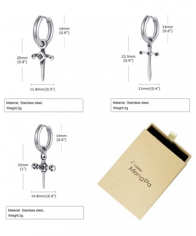 Cross Earrings for Men Women Vintage Dangle Huggie Hoop Earrings with Black Stone Fashion Jewelry 3Pair $10.70 Earrings