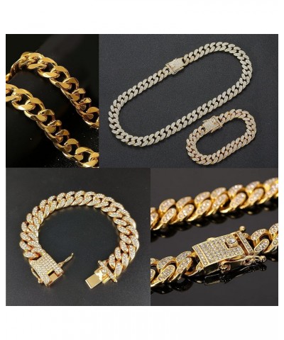 Cuban Link Chain Jewelry Sets for Women Rhinestone Hoop Earrings Necklace Bracelet Set Bling Diamond Hip Hop Jewelry for Wome...