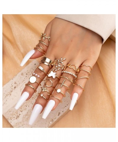 Gold Crysta Sparkle Knuckle Rings Set for Women Boho Cute Moon Star Snake Stackable Finger Rings Pack Stacking Rings for Teen...