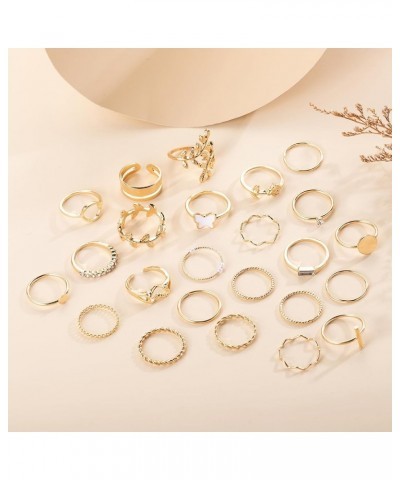 Gold Crysta Sparkle Knuckle Rings Set for Women Boho Cute Moon Star Snake Stackable Finger Rings Pack Stacking Rings for Teen...