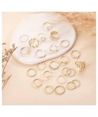 Gold Crysta Sparkle Knuckle Rings Set for Women Boho Cute Moon Star Snake Stackable Finger Rings Pack Stacking Rings for Teen...