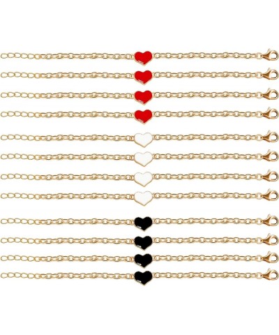 1 Dozen Cute Heart Bracelets Gold Plated Adjustable Anklet Link Bracelet Christmas Gift (Mix Red White Black, 1 Doz/Pack) Mix...