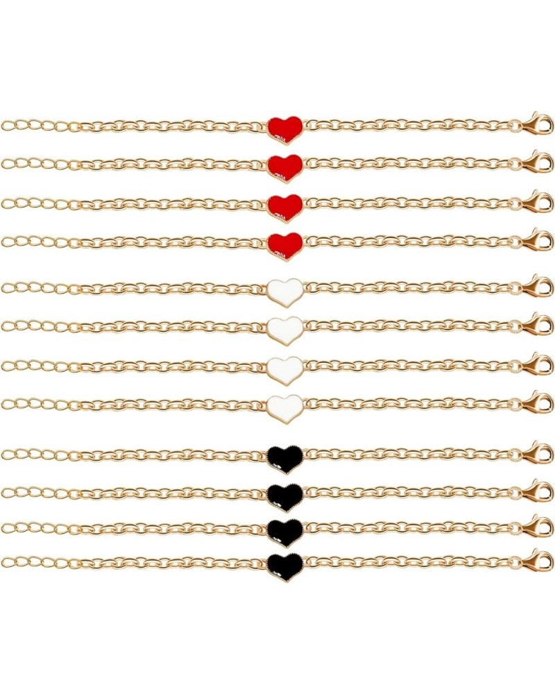 1 Dozen Cute Heart Bracelets Gold Plated Adjustable Anklet Link Bracelet Christmas Gift (Mix Red White Black, 1 Doz/Pack) Mix...