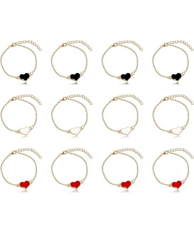 1 Dozen Cute Heart Bracelets Gold Plated Adjustable Anklet Link Bracelet Christmas Gift (Mix Red White Black, 1 Doz/Pack) Mix...