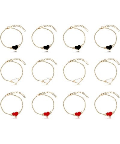 1 Dozen Cute Heart Bracelets Gold Plated Adjustable Anklet Link Bracelet Christmas Gift (Mix Red White Black, 1 Doz/Pack) Mix...