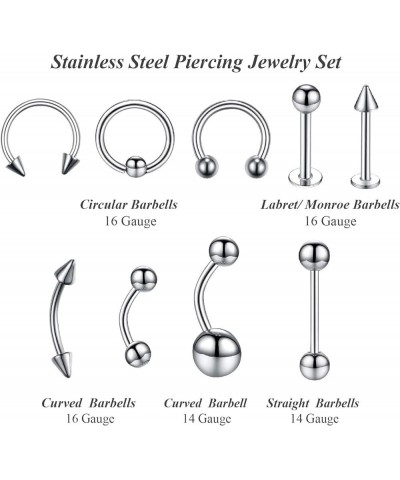 36PC PRO Piercing Kit Stainless Steel 14G 16G Belly Ring Tongue Nipple Nose Jewelry Silvertone, Pink Mermaid $11.39 Body Jewelry