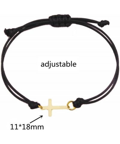 Gold Silver Stainless Steel Sideways Cross Bracelet Adjustable Braided String Faith Hope Blessed Woven Rope Wrist Cuff for Me...