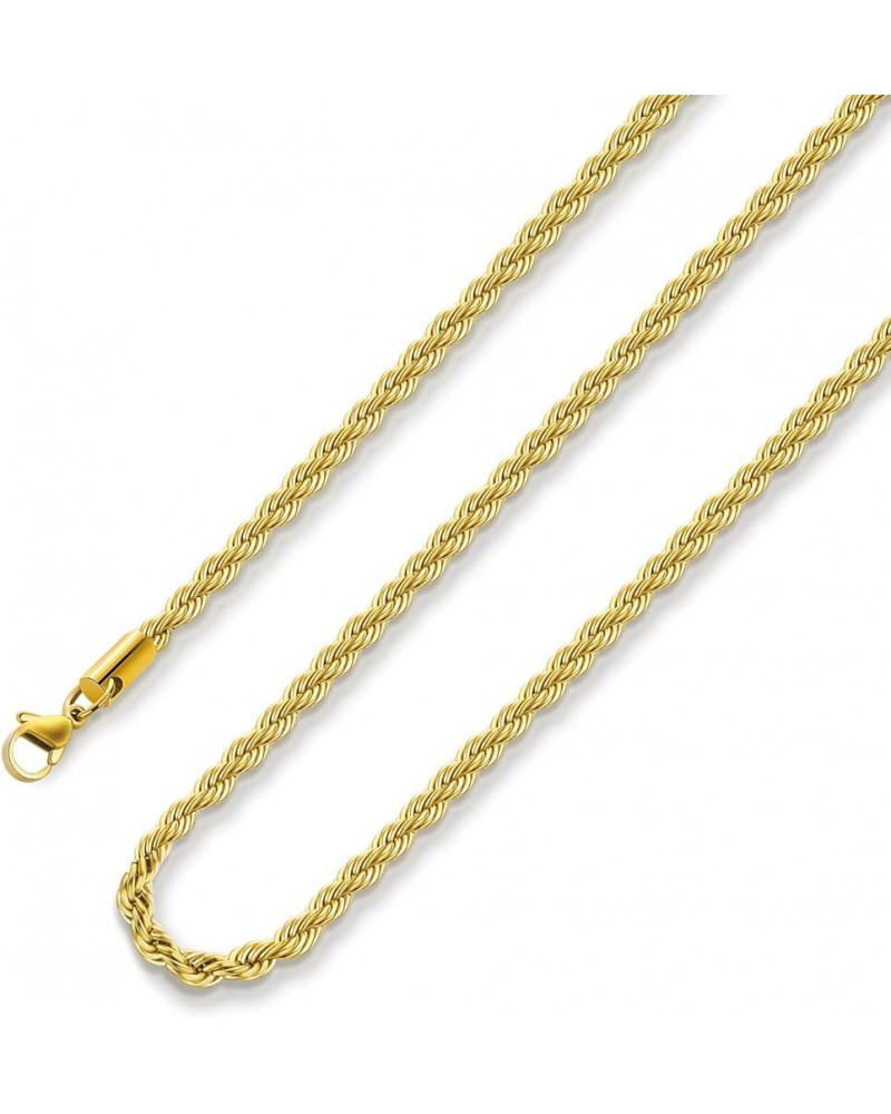 18k Real Gold Plated Rope Chain 1.5mm 2.5mm 5mm Stainless Steel Twist Chain Necklace for Men Women 16 Inches 36 Inches 36 Inc...