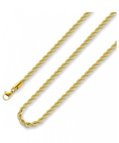 18k Real Gold Plated Rope Chain 1.5mm 2.5mm 5mm Stainless Steel Twist Chain Necklace for Men Women 16 Inches 36 Inches 36 Inc...