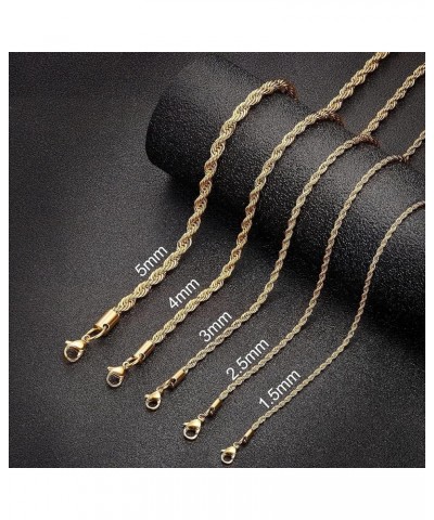 18k Real Gold Plated Rope Chain 1.5mm 2.5mm 5mm Stainless Steel Twist Chain Necklace for Men Women 16 Inches 36 Inches 36 Inc...