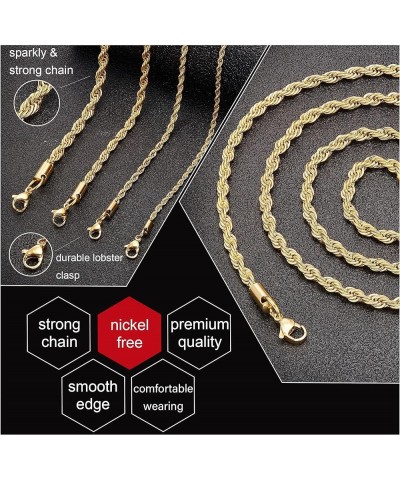 18k Real Gold Plated Rope Chain 1.5mm 2.5mm 5mm Stainless Steel Twist Chain Necklace for Men Women 16 Inches 36 Inches 36 Inc...