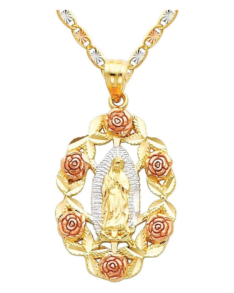 14k Tri Color Gold Religious Mary Guadlupe Pendant with 2.1mm Valentino Diamond Cut Chain Necklace 22.0 Inches $116.55 Pendants