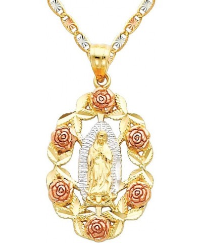 14k Tri Color Gold Religious Mary Guadlupe Pendant with 2.1mm Valentino Diamond Cut Chain Necklace 22.0 Inches $116.55 Pendants